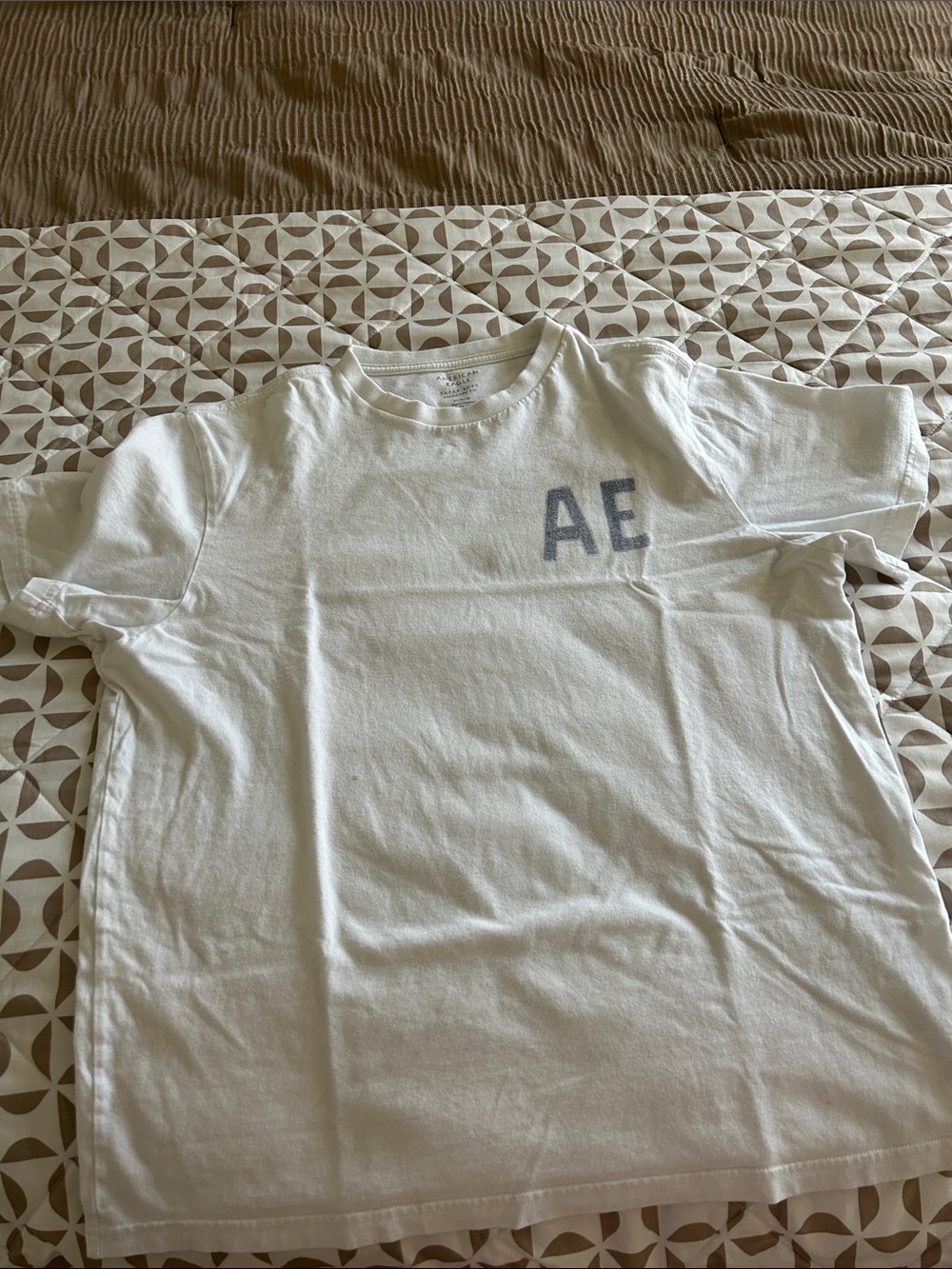 American Eagle Outfitters White Tee with Faded Blue Back Graphic